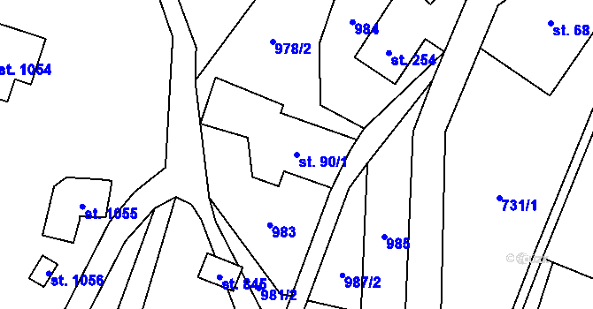 Parcela st. 90/1 v KÚ Hanušovice, Katastrální mapa