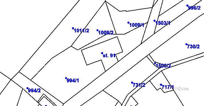 Parcela st. 91 v KÚ Hanušovice, Katastrální mapa
