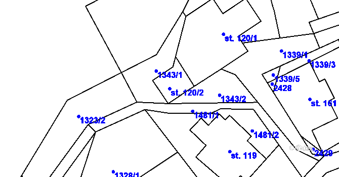 Parcela st. 120/2 v KÚ Hanušovice, Katastrální mapa