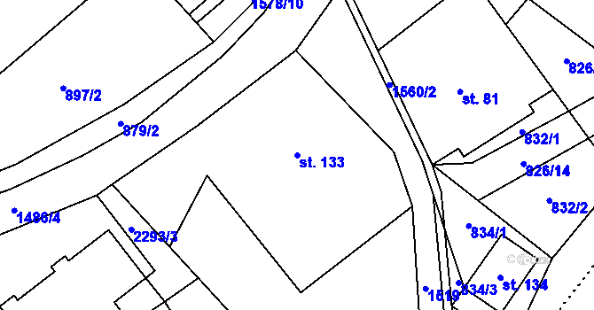 Parcela st. 133 v KÚ Hanušovice, Katastrální mapa