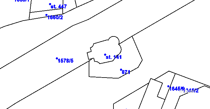 Parcela st. 141 v KÚ Hanušovice, Katastrální mapa