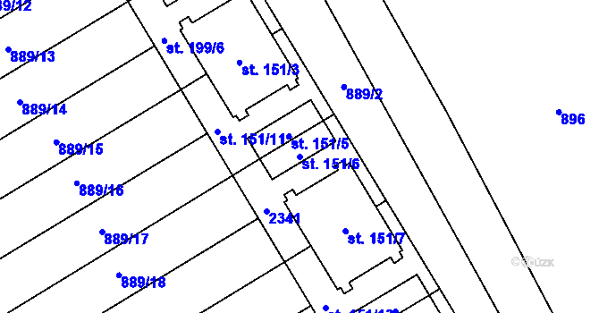 Parcela st. 151/6 v KÚ Hanušovice, Katastrální mapa