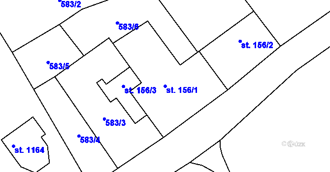 Parcela st. 156/1 v KÚ Hanušovice, Katastrální mapa
