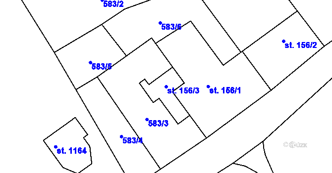 Parcela st. 156/3 v KÚ Hanušovice, Katastrální mapa