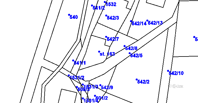 Parcela st. 163 v KÚ Hanušovice, Katastrální mapa