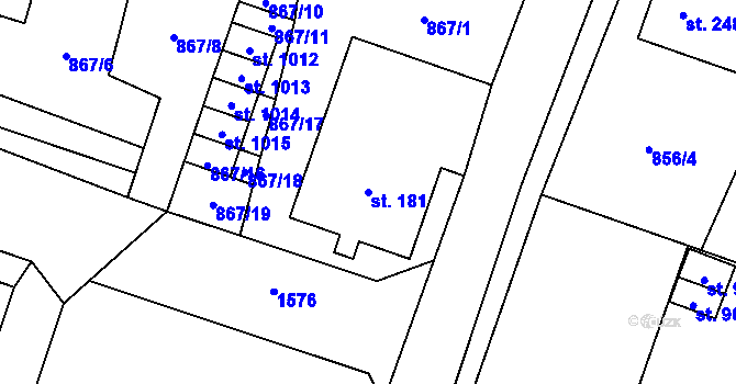 Parcela st. 181 v KÚ Hanušovice, Katastrální mapa