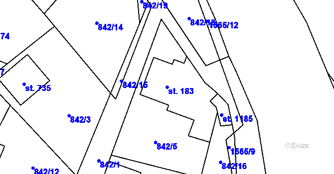 Parcela st. 183 v KÚ Hanušovice, Katastrální mapa