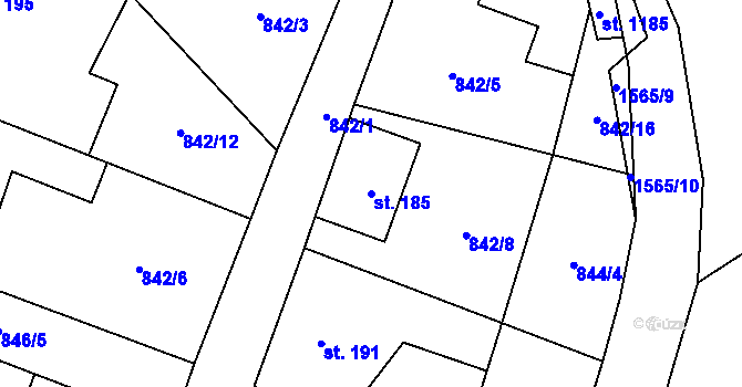 Parcela st. 185 v KÚ Hanušovice, Katastrální mapa