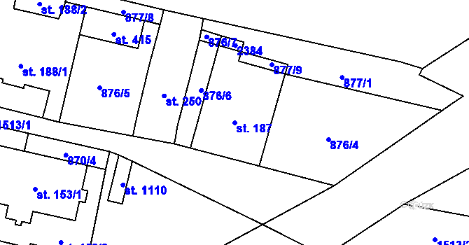 Parcela st. 187 v KÚ Hanušovice, Katastrální mapa