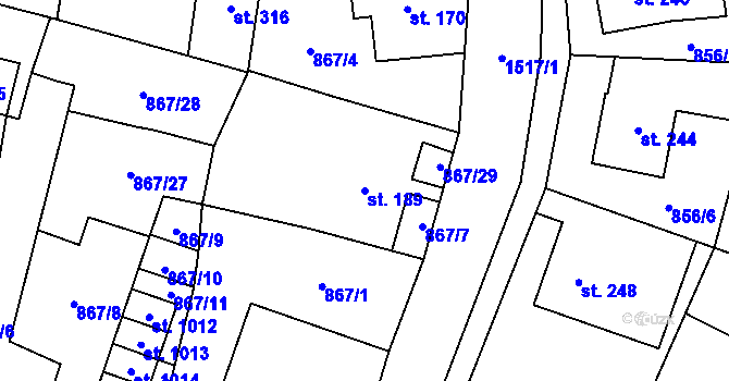 Parcela st. 189 v KÚ Hanušovice, Katastrální mapa