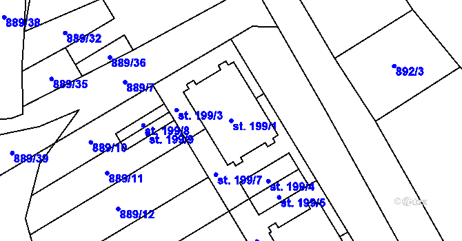 Parcela st. 199/1 v KÚ Hanušovice, Katastrální mapa