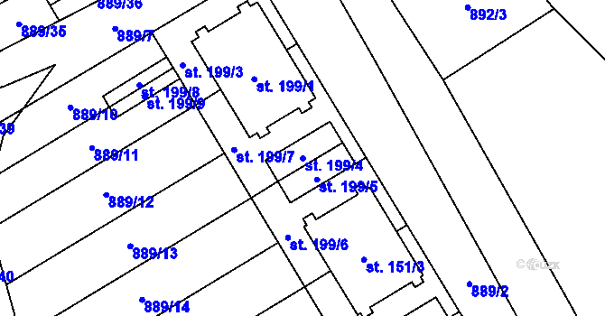 Parcela st. 199/4 v KÚ Hanušovice, Katastrální mapa
