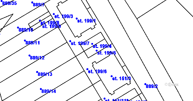 Parcela st. 199/5 v KÚ Hanušovice, Katastrální mapa
