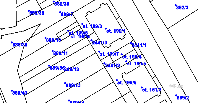 Parcela st. 199/7 v KÚ Hanušovice, Katastrální mapa