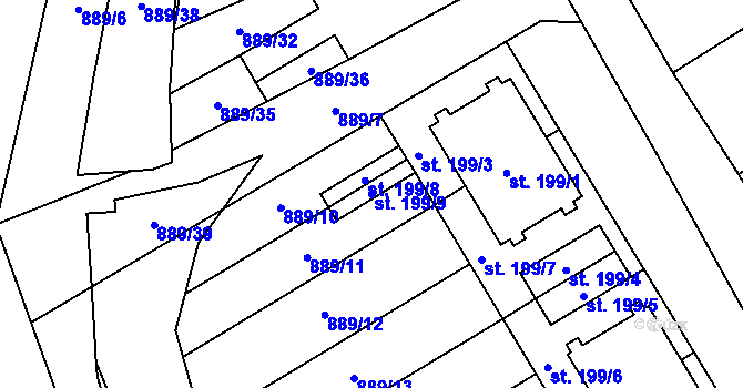 Parcela st. 199/9 v KÚ Hanušovice, Katastrální mapa