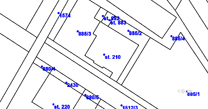Parcela st. 210 v KÚ Hanušovice, Katastrální mapa