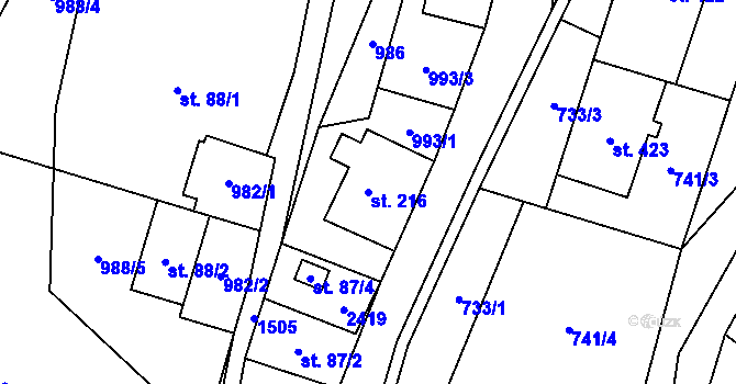 Parcela st. 216 v KÚ Hanušovice, Katastrální mapa
