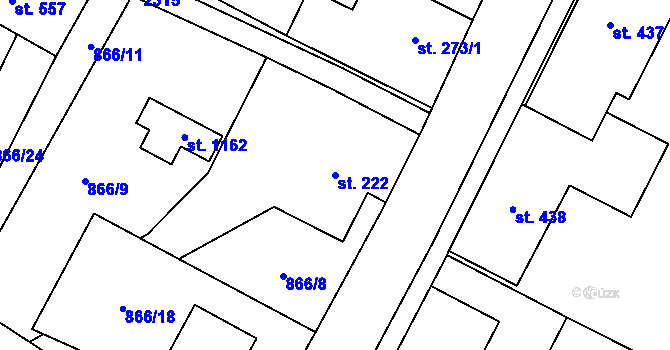 Parcela st. 222 v KÚ Hanušovice, Katastrální mapa