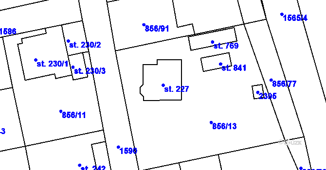 Parcela st. 227 v KÚ Hanušovice, Katastrální mapa