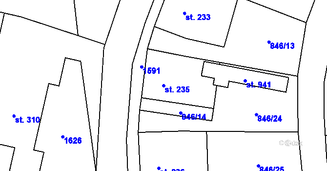 Parcela st. 235 v KÚ Hanušovice, Katastrální mapa