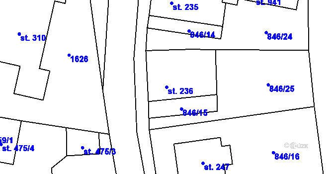 Parcela st. 236 v KÚ Hanušovice, Katastrální mapa