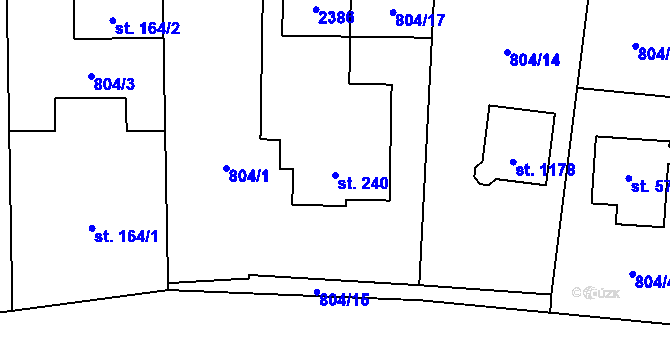 Parcela st. 240 v KÚ Hanušovice, Katastrální mapa