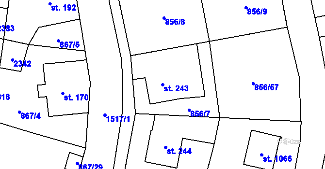 Parcela st. 243 v KÚ Hanušovice, Katastrální mapa