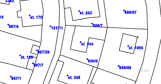 Parcela st. 244 v KÚ Hanušovice, Katastrální mapa