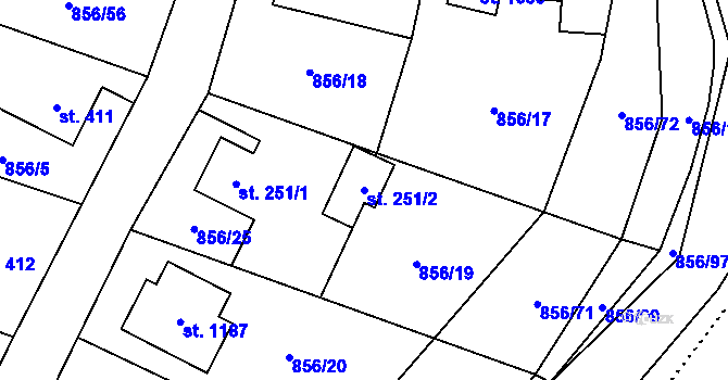 Parcela st. 251/2 v KÚ Hanušovice, Katastrální mapa