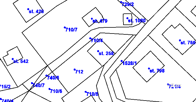 Parcela st. 258 v KÚ Hanušovice, Katastrální mapa