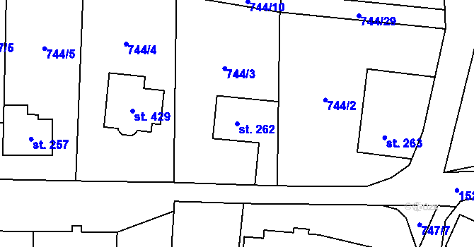 Parcela st. 262 v KÚ Hanušovice, Katastrální mapa