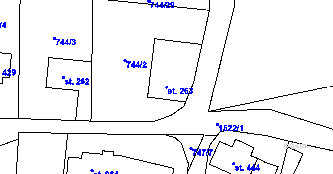 Parcela st. 263 v KÚ Hanušovice, Katastrální mapa