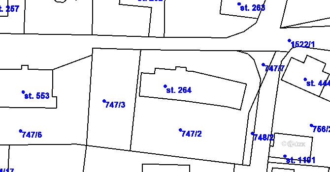 Parcela st. 264 v KÚ Hanušovice, Katastrální mapa