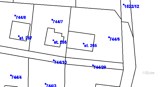 Parcela st. 265 v KÚ Hanušovice, Katastrální mapa