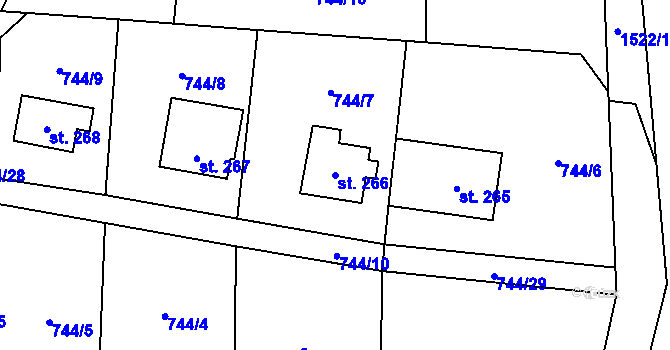 Parcela st. 266 v KÚ Hanušovice, Katastrální mapa