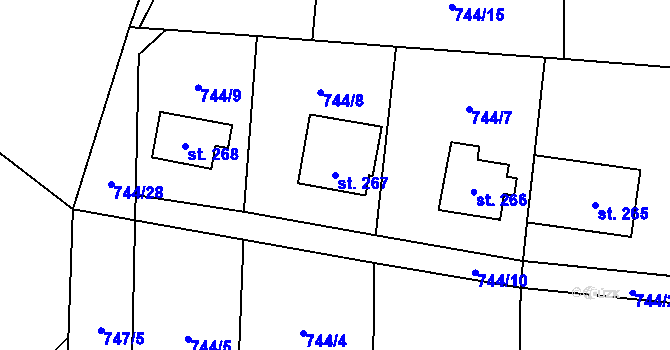 Parcela st. 267 v KÚ Hanušovice, Katastrální mapa