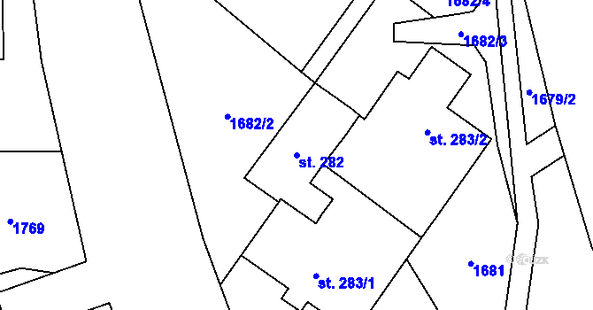 Parcela st. 282 v KÚ Hanušovice, Katastrální mapa
