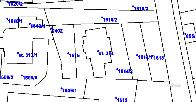 Parcela st. 314 v KÚ Hanušovice, Katastrální mapa