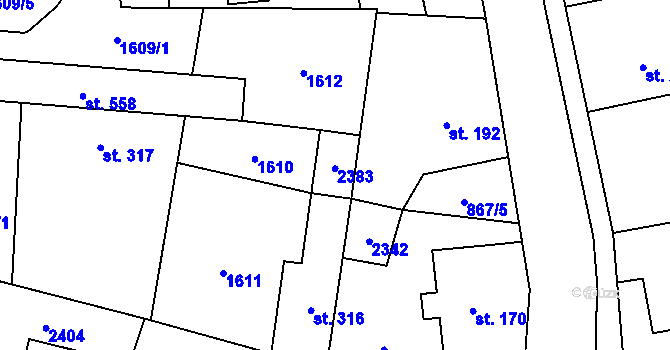 Parcela st. 315 v KÚ Hanušovice, Katastrální mapa