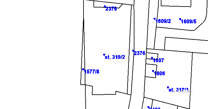 Parcela st. 319/2 v KÚ Hanušovice, Katastrální mapa