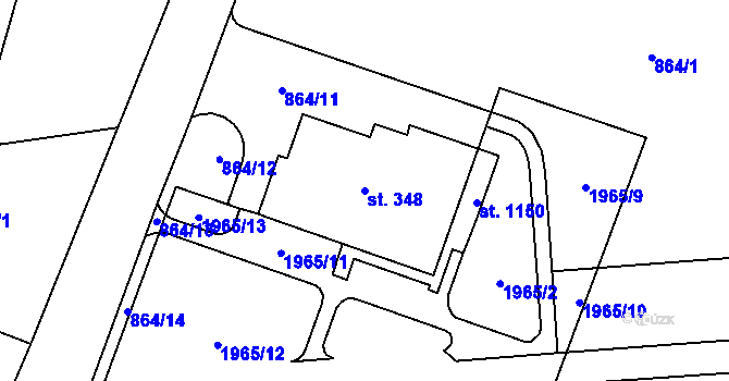 Parcela st. 348 v KÚ Hanušovice, Katastrální mapa