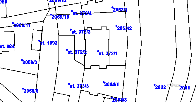 Parcela st. 372/1 v KÚ Hanušovice, Katastrální mapa