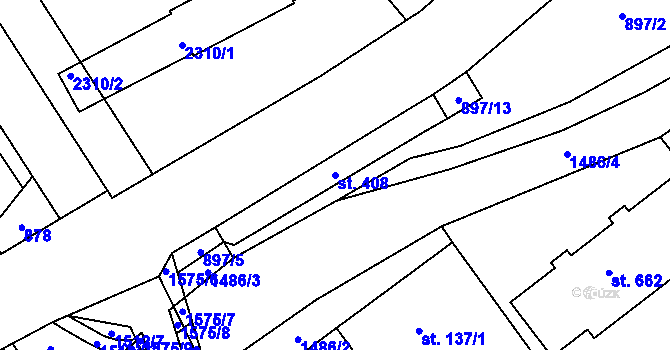 Parcela st. 408 v KÚ Hanušovice, Katastrální mapa