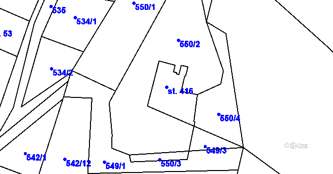 Parcela st. 416 v KÚ Hanušovice, Katastrální mapa