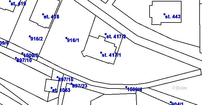 Parcela st. 417/1 v KÚ Hanušovice, Katastrální mapa