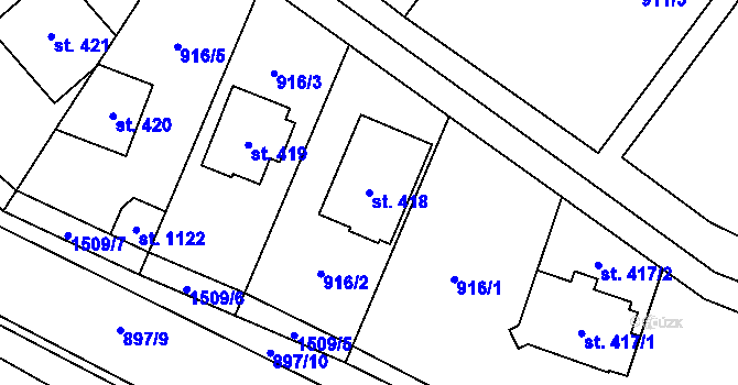 Parcela st. 418 v KÚ Hanušovice, Katastrální mapa
