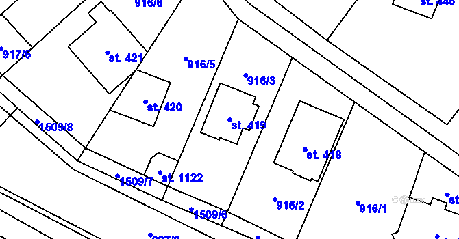 Parcela st. 419 v KÚ Hanušovice, Katastrální mapa