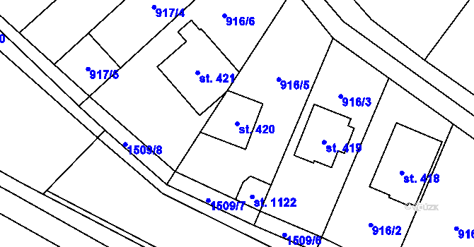 Parcela st. 420 v KÚ Hanušovice, Katastrální mapa