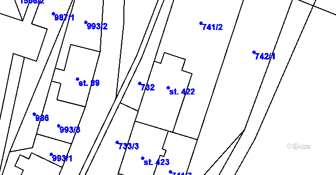 Parcela st. 422 v KÚ Hanušovice, Katastrální mapa