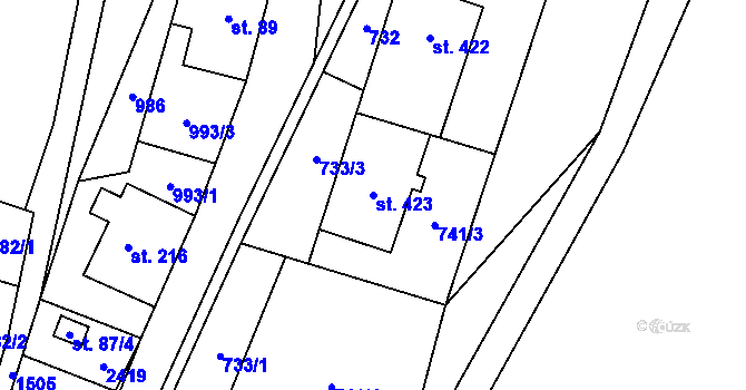 Parcela st. 423 v KÚ Hanušovice, Katastrální mapa